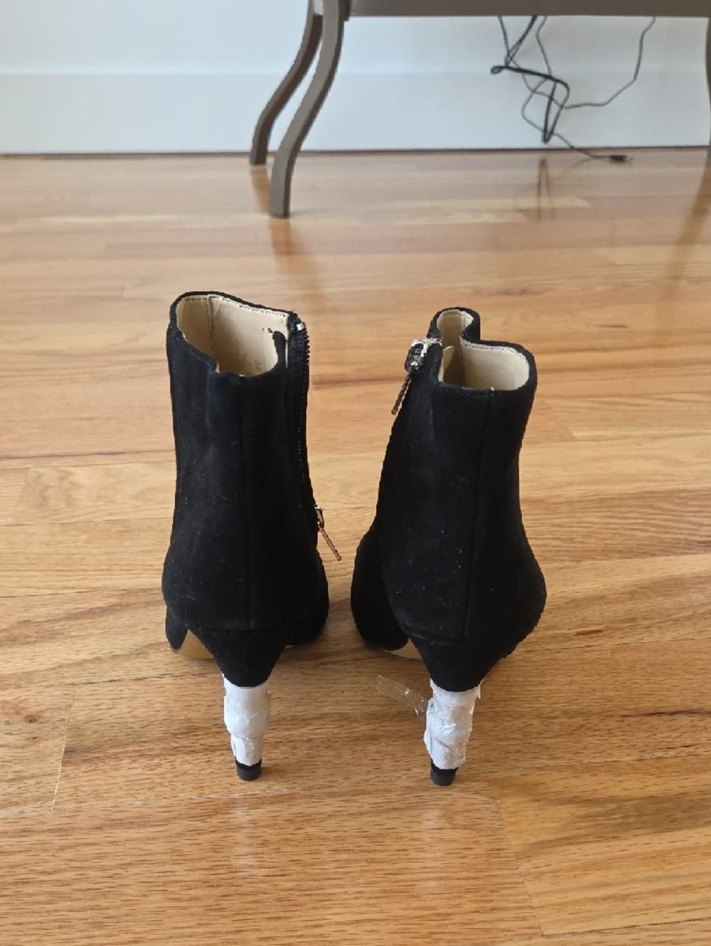 Women's COACH Black Suede Peep-Toe Ankle Booties - Picture 3 of 4